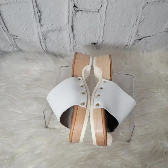 DONNA Toscana Womens White Clog Platform Slide Sandals Neutral Coastal Studded 9 - Picture 5 of 9